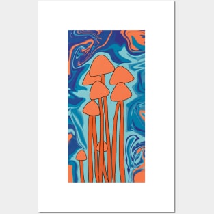 Groovy Orange Mushroom Family Posters and Art